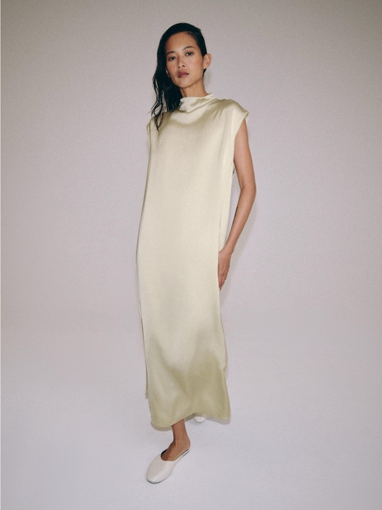 Zara Dresses & Skirts - ZW Collection Zara Sleeveless Satin Maxi Dress frog fastening  in sea green POP